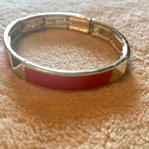 Rock stud enamel red and gold tone bangle bracelet